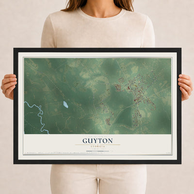 Guyton, Georgia map print, 12" x 18" W/ Black Ayous Wood Frame mockup