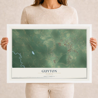 Guyton, Georgia map print, 12" x 18" W/ White Ayous Wood Frame mockup
