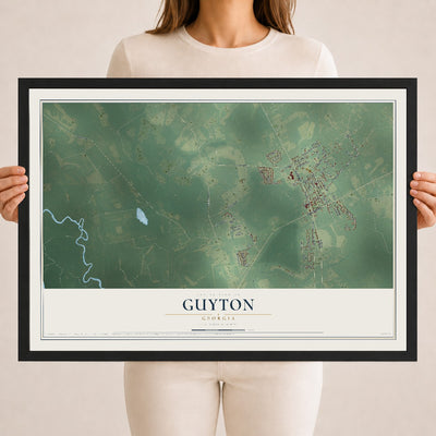 Guyton, Georgia map print, 18" x 24" W/ Black Ayous Wood Frame mockup