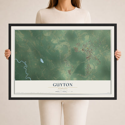 Guyton, Georgia map print, 24" x 36" W/ Black Ayous Wood Frame mockup