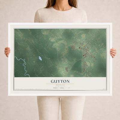 Guyton, Georgia map print, 24" x 36" W/ White Ayous Wood Frame mockup