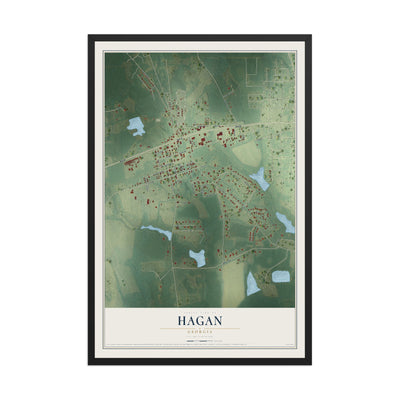 Hagan, Georgia map print, 12" x 18" W/ Black Ayous Wood Frame mockup
