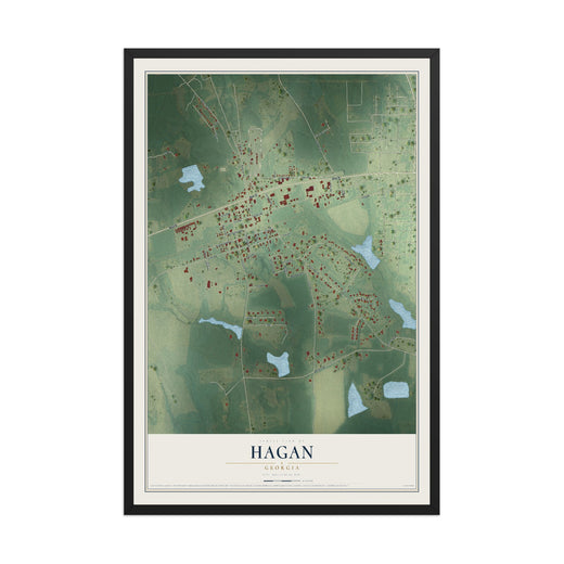 Map of Hagan, Georgia, 12 x 18 inch print in a black wood frame