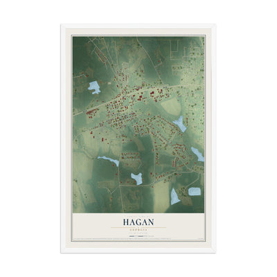 Hagan, Georgia map print, 12" x 18" W/ White Ayous Wood Frame mockup