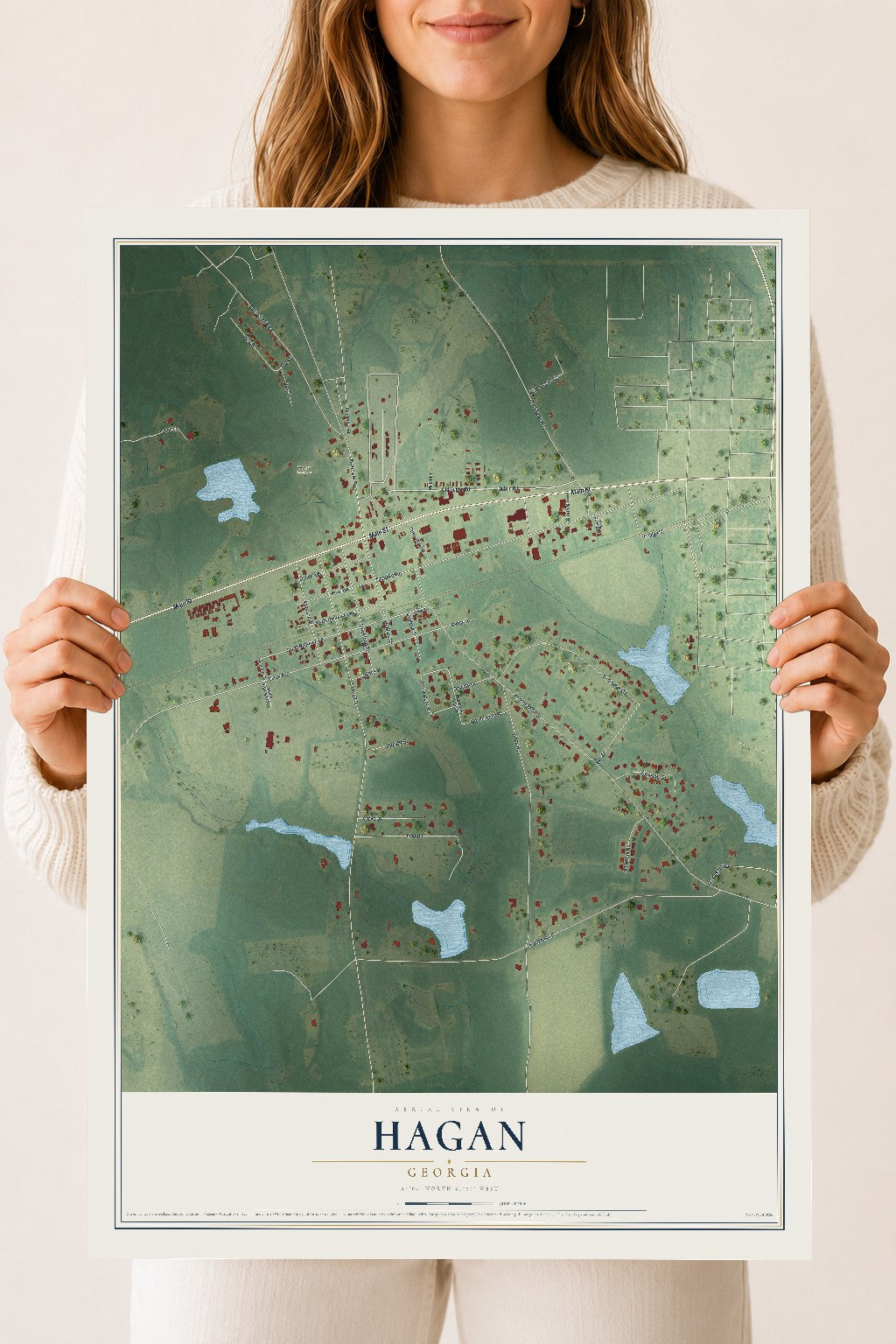 Hagan, Georgia map print, 18" x 24" Archival Matte Print mockup