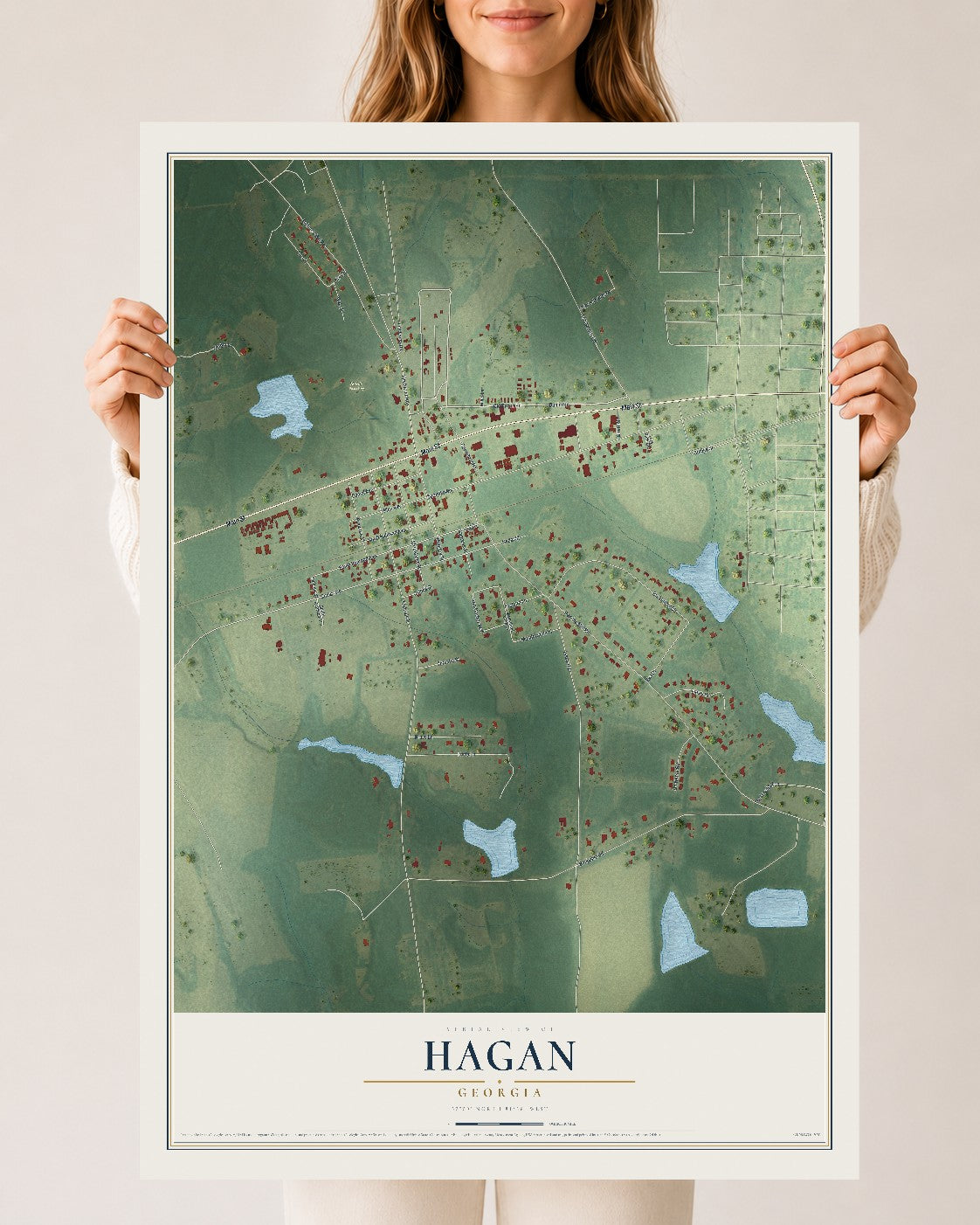 Hagan, Georgia map print, 24" x 36" Archival Matte Print mockup