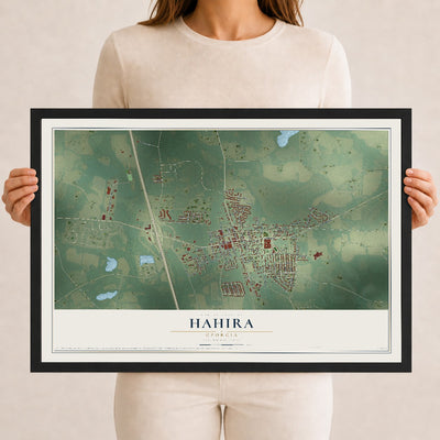Hahira, Georgia map print, 12" x 18" W/ Black Ayous Wood Frame mockup