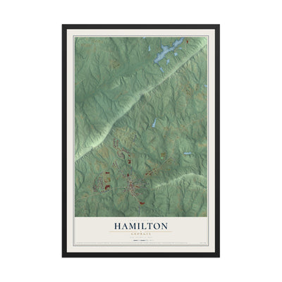 Hamilton, Georgia map print, 12" x 18" W/ Black Ayous Wood Frame mockup