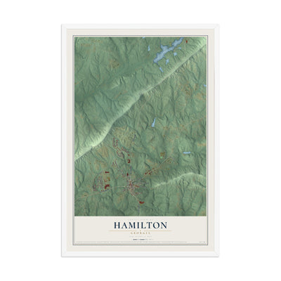 Hamilton, Georgia map print, 12" x 18" W/ White Ayous Wood Frame mockup