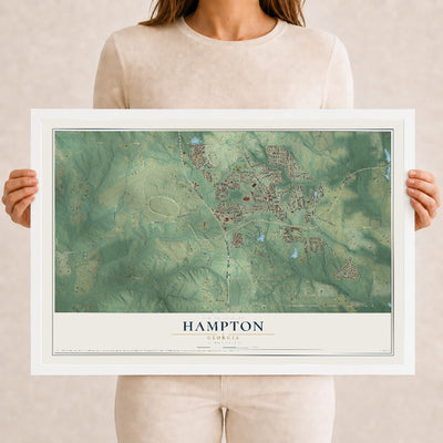 Hampton, Georgia map print, 12" x 18" W/ White Ayous Wood Frame mockup