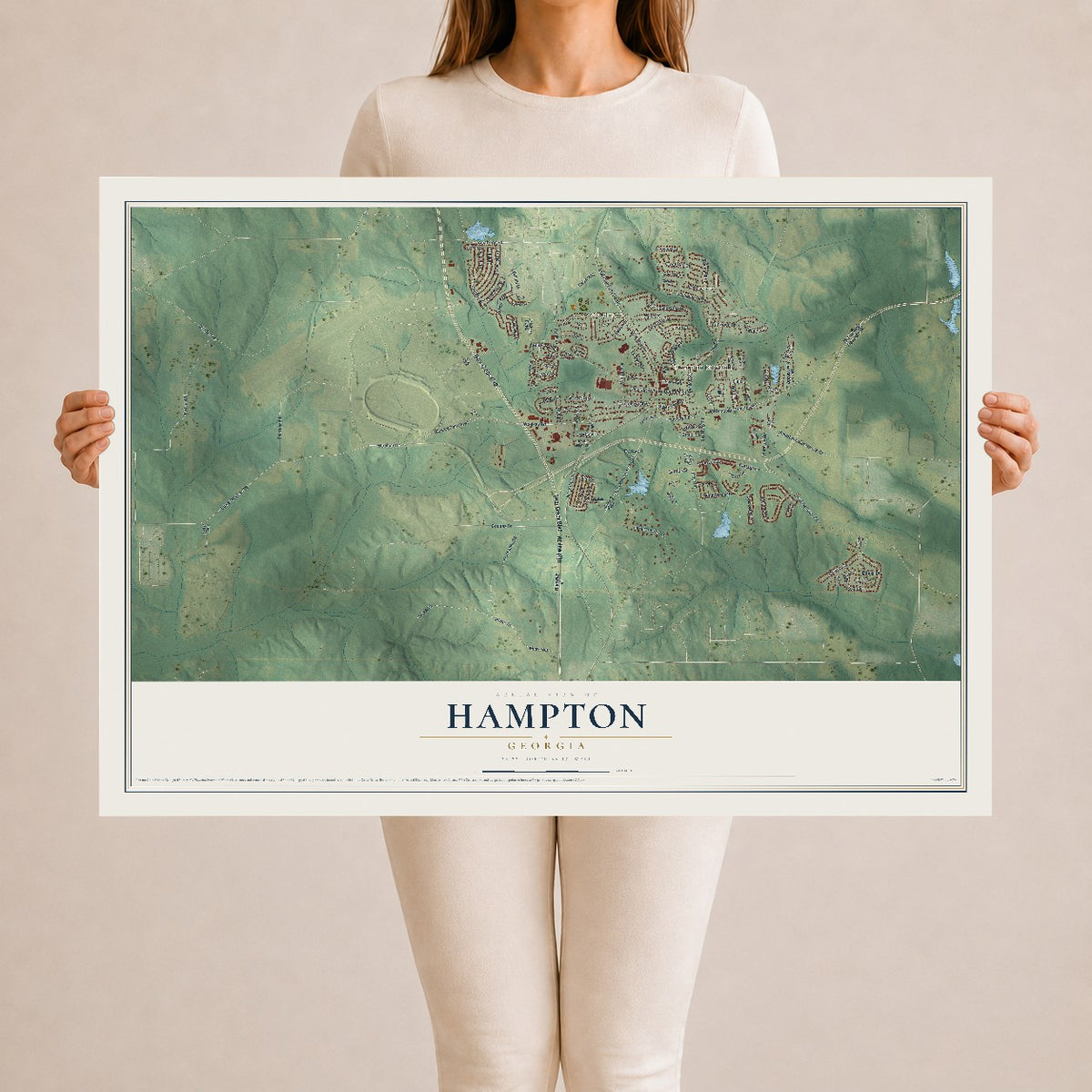Hampton, Georgia map print, 24" x 36" Archival Matte Print mockup
