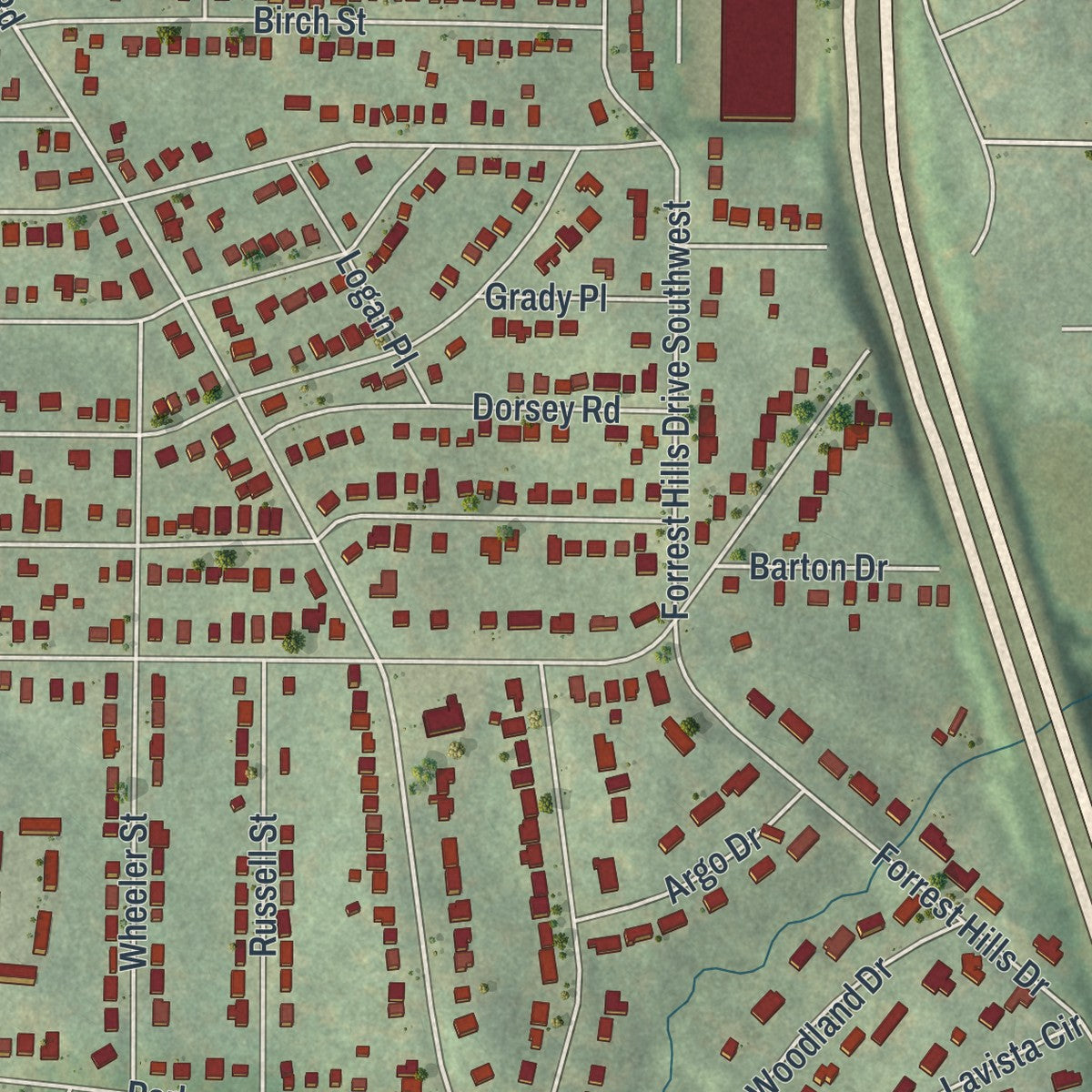 Close-up 2 of the Hapeville, Georgia map artwork