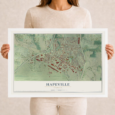 Hapeville, Georgia map print, 12" x 18" W/ White Ayous Wood Frame mockup