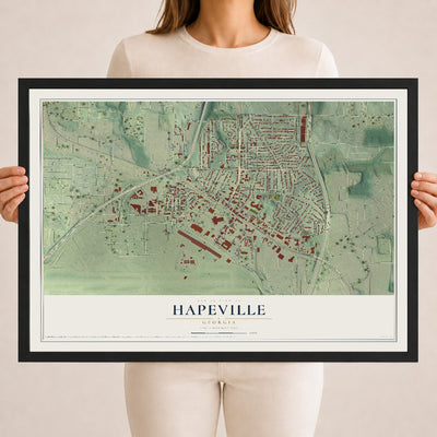 Hapeville, Georgia map print, 18" x 24" W/ Black Ayous Wood Frame mockup