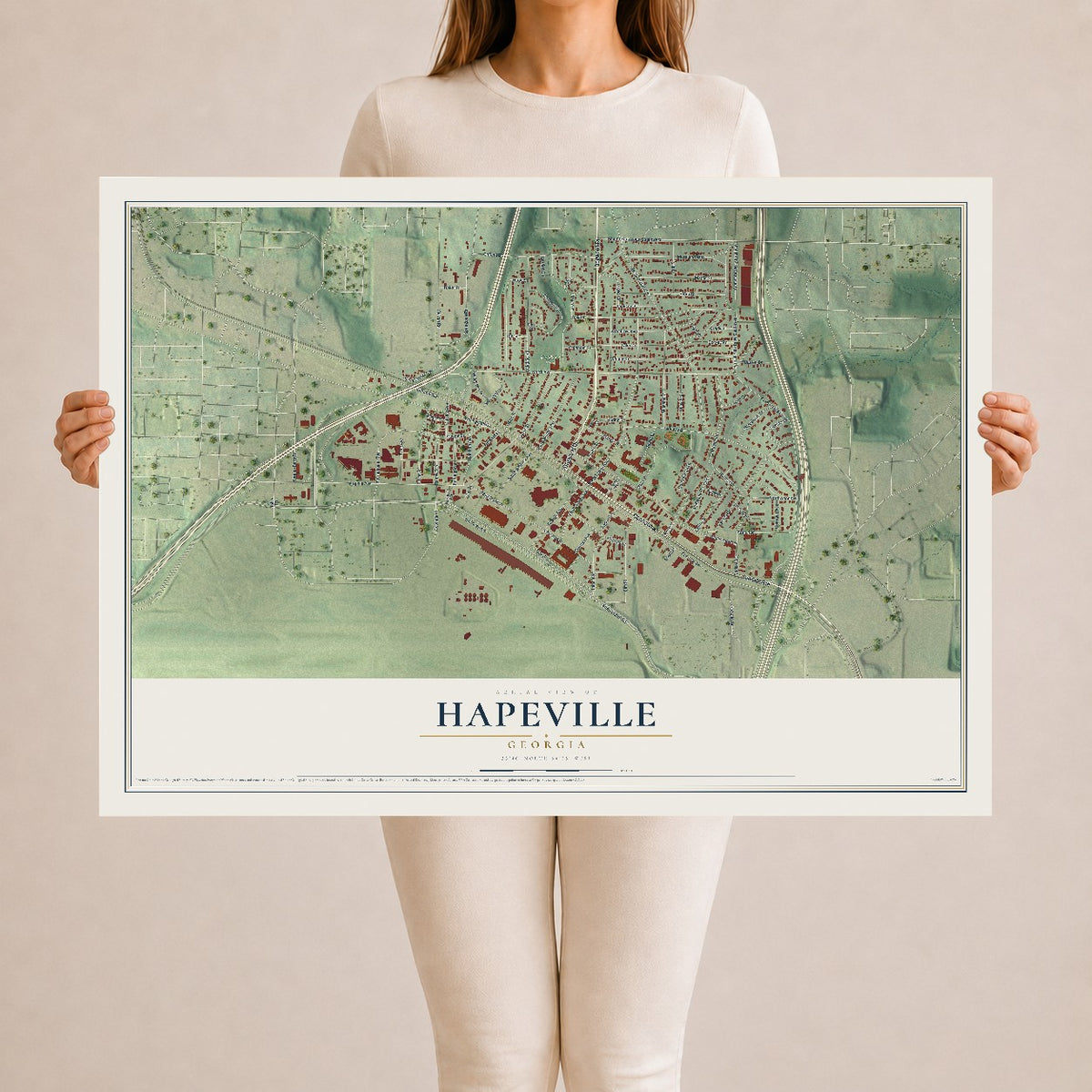 Hapeville, Georgia map print, 24" x 36" Archival Matte Print mockup