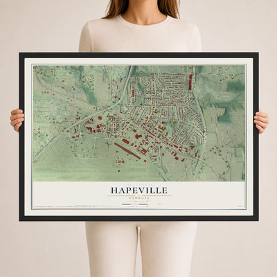 Hapeville, Georgia map print, 24" x 36" W/ Black Ayous Wood Frame mockup
