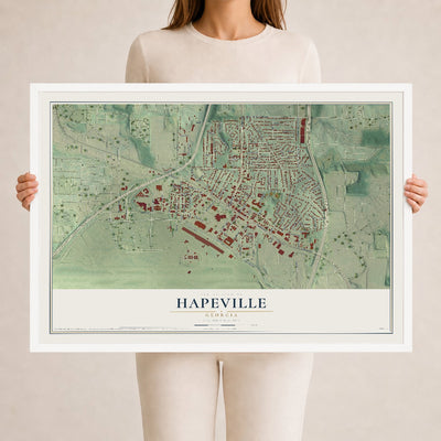 Hapeville, Georgia map print, 24" x 36" W/ White Ayous Wood Frame mockup