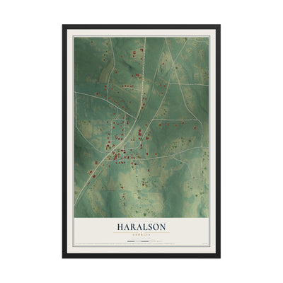 Haralson, Georgia map print, 12" x 18" W/ Black Ayous Wood Frame mockup