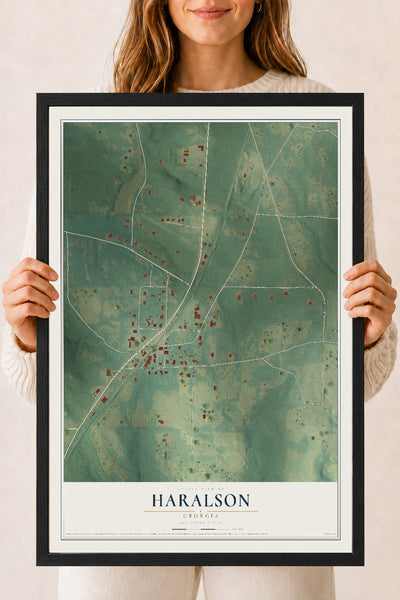 Haralson, Georgia map print, 18" x 24" W/ Black Ayous Wood Frame mockup