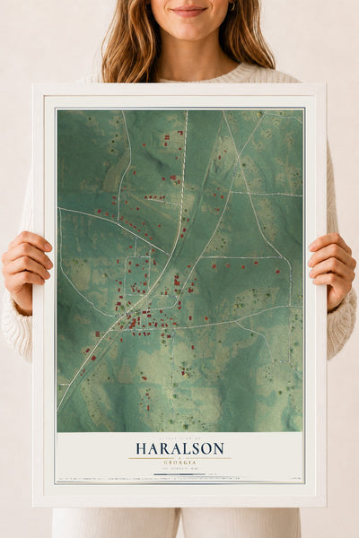 Haralson, Georgia map print, 18" x 24" W/ White Ayous Wood Frame mockup
