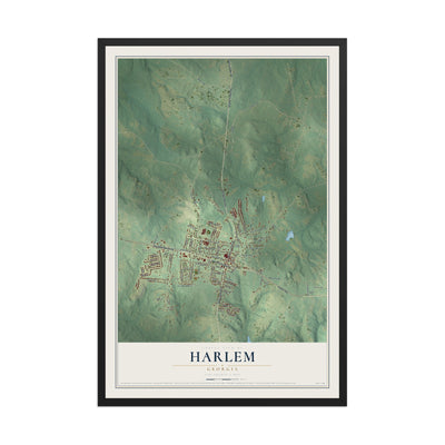 Harlem, Georgia map print, 12" x 18" W/ Black Ayous Wood Frame mockup