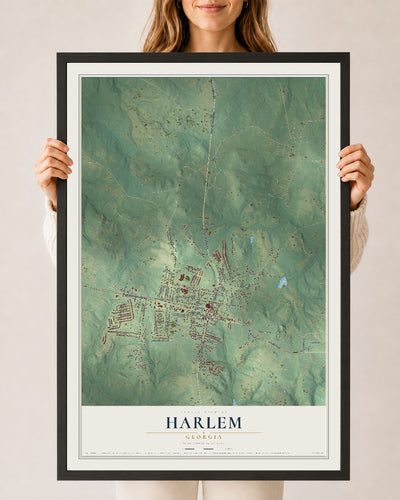 Harlem, Georgia map print, 24" x 36" W/ Black Ayous Wood Frame mockup