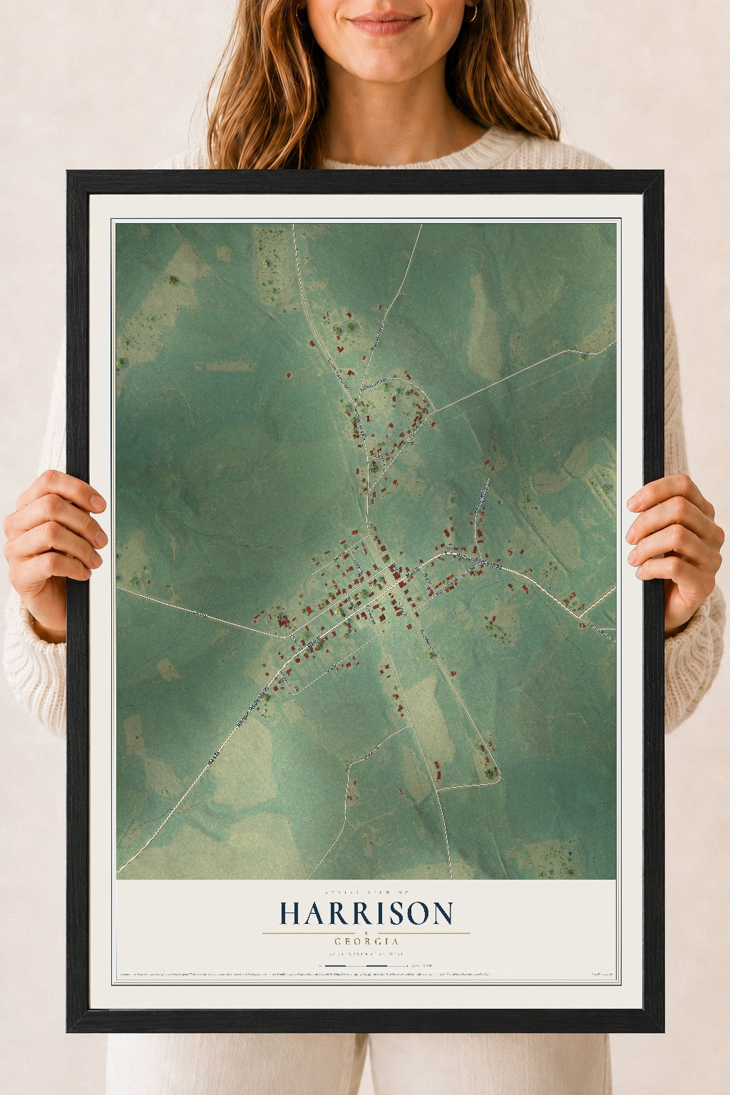 Harrison, Georgia map print, 18" x 24" W/ Black Ayous Wood Frame mockup