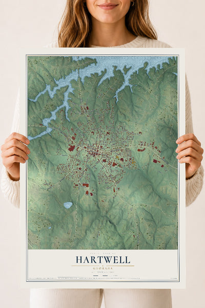Hartwell, Georgia map print, 18" x 24" Archival Matte Print mockup