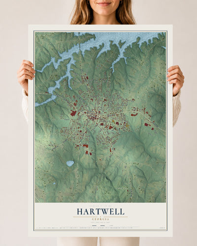 Hartwell, Georgia map print, 24" x 36" Archival Matte Print mockup