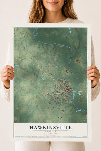 Hawkinsville, Georgia map print, 18" x 24" Archival Matte Print mockup