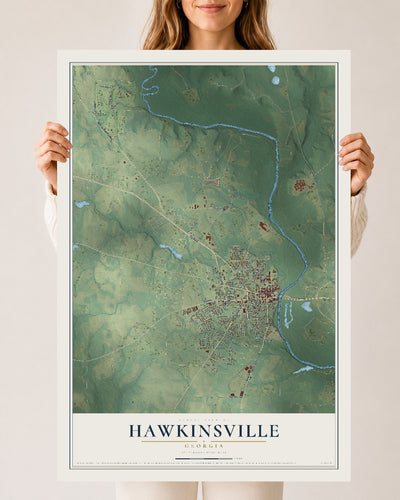 Hawkinsville, Georgia map print, 24" x 36" Archival Matte Print mockup