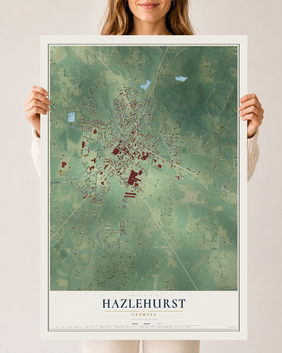 Hazlehurst, Georgia map print, 24" x 36" Archival Matte Print mockup