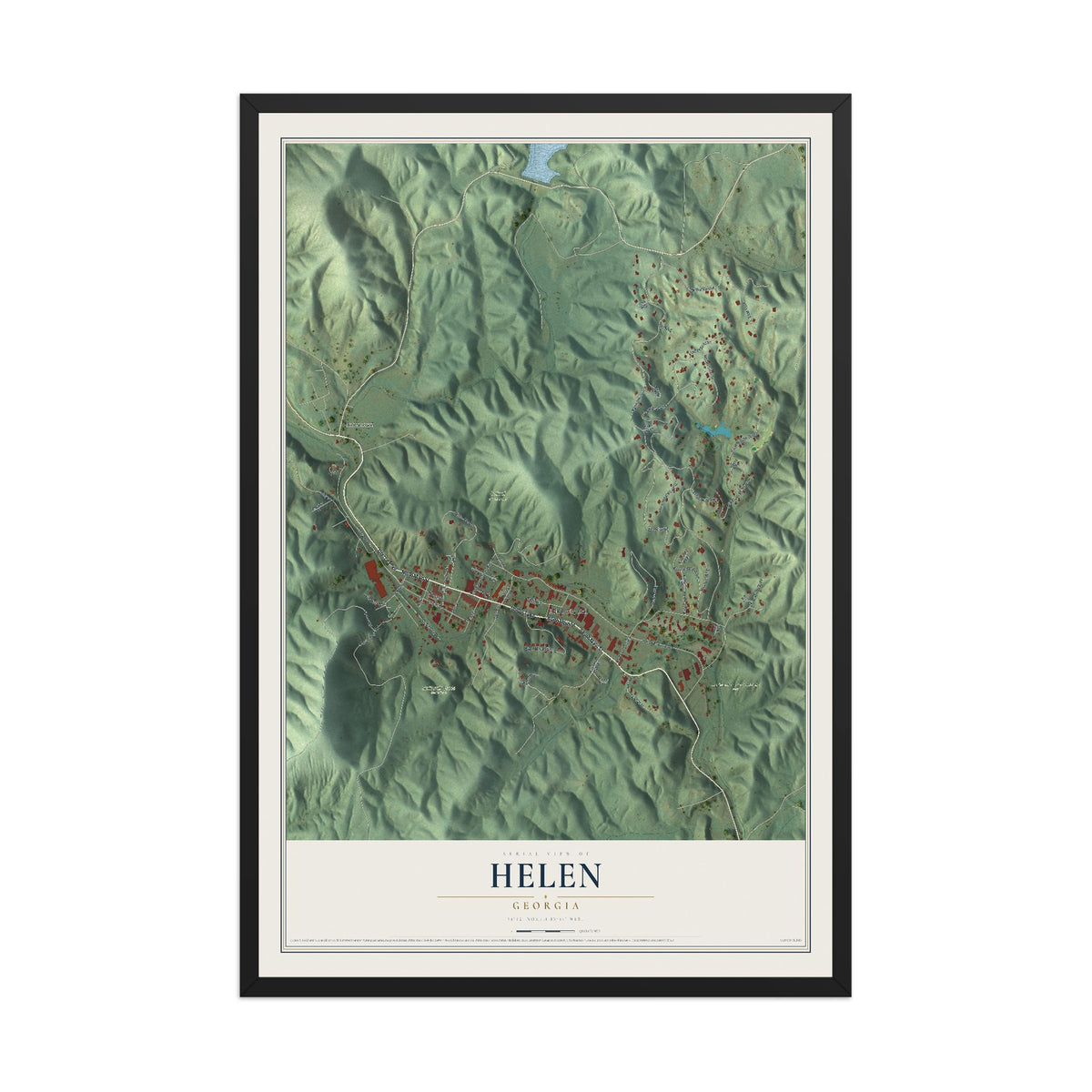 Helen, Georgia map print, 12" x 18" W/ Black Ayous Wood Frame mockup