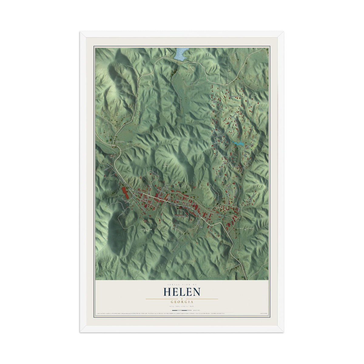Helen, Georgia map print, 12" x 18" W/ White Ayous Wood Frame mockup
