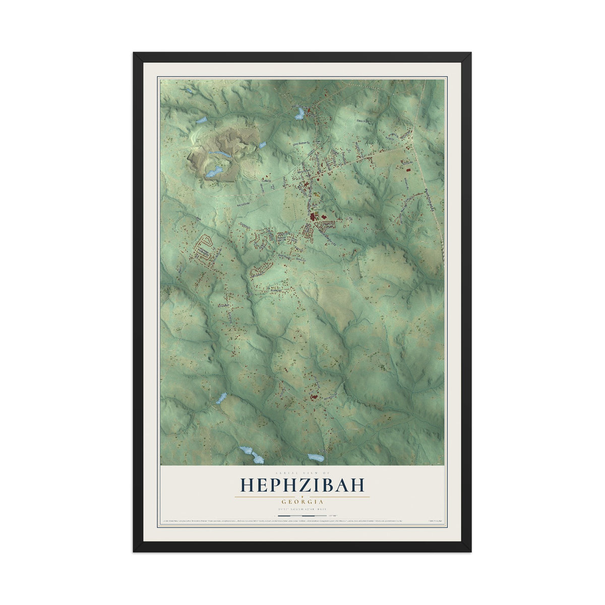 Hephzibah, Georgia map print, 12" x 18" W/ Black Ayous Wood Frame mockup