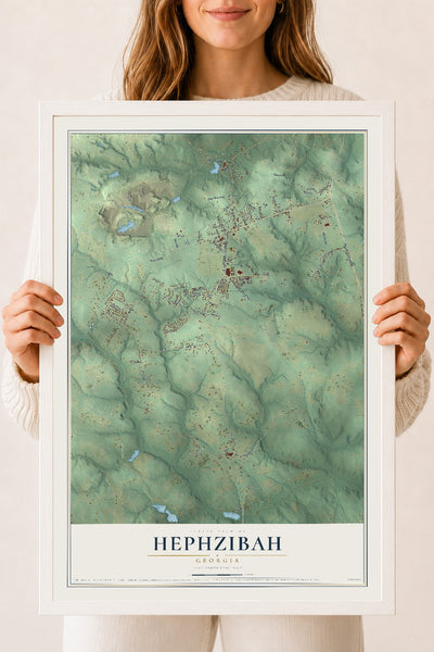 Hephzibah, Georgia map print, 18" x 24" W/ White Ayous Wood Frame mockup