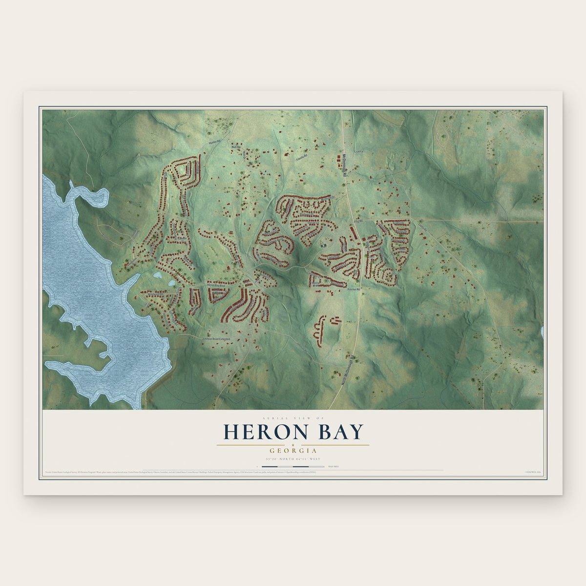 Heron Bay, Georgia map print, the full design