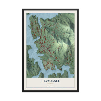 Hiawassee, Georgia map print, 12" x 18" W/ Black Ayous Wood Frame mockup