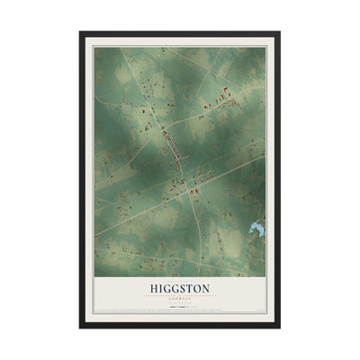 Higgston, Georgia map print, 12" x 18" W/ Black Ayous Wood Frame mockup