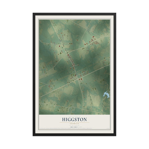 Map of Higgston, Georgia, 12 x 18 inch print in a black wood frame