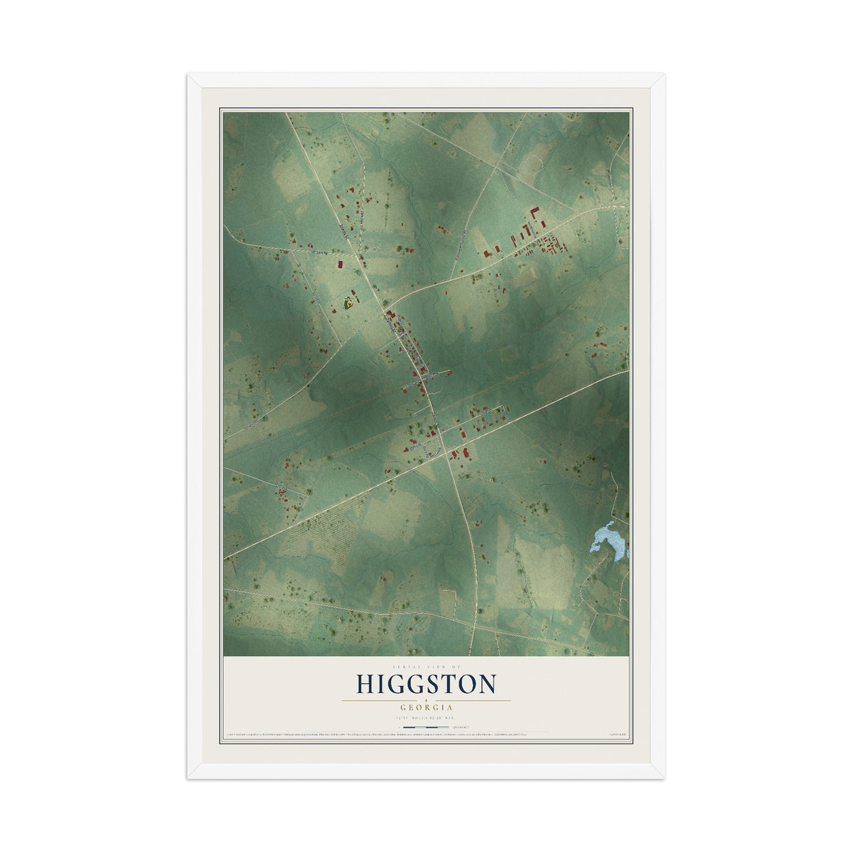 Higgston, Georgia map print, 12" x 18" W/ White Ayous Wood Frame mockup