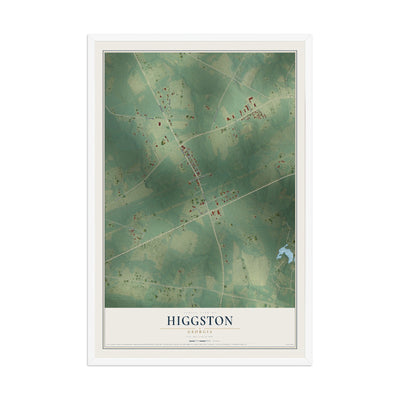 Higgston, Georgia map print, 12" x 18" W/ White Ayous Wood Frame mockup