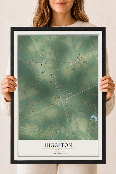 Higgston, Georgia map print, 18" x 24" W/ Black Ayous Wood Frame mockup