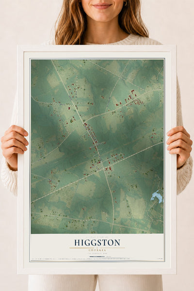 Higgston, Georgia map print, 18" x 24" W/ White Ayous Wood Frame mockup