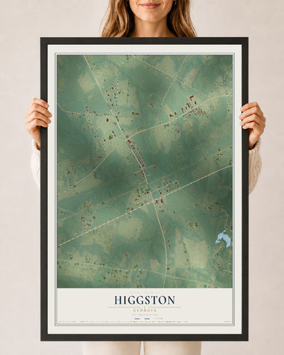 Higgston, Georgia map print, 24" x 36" W/ Black Ayous Wood Frame mockup