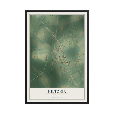 Hiltonia, Georgia map print, 12" x 18" W/ Black Ayous Wood Frame mockup
