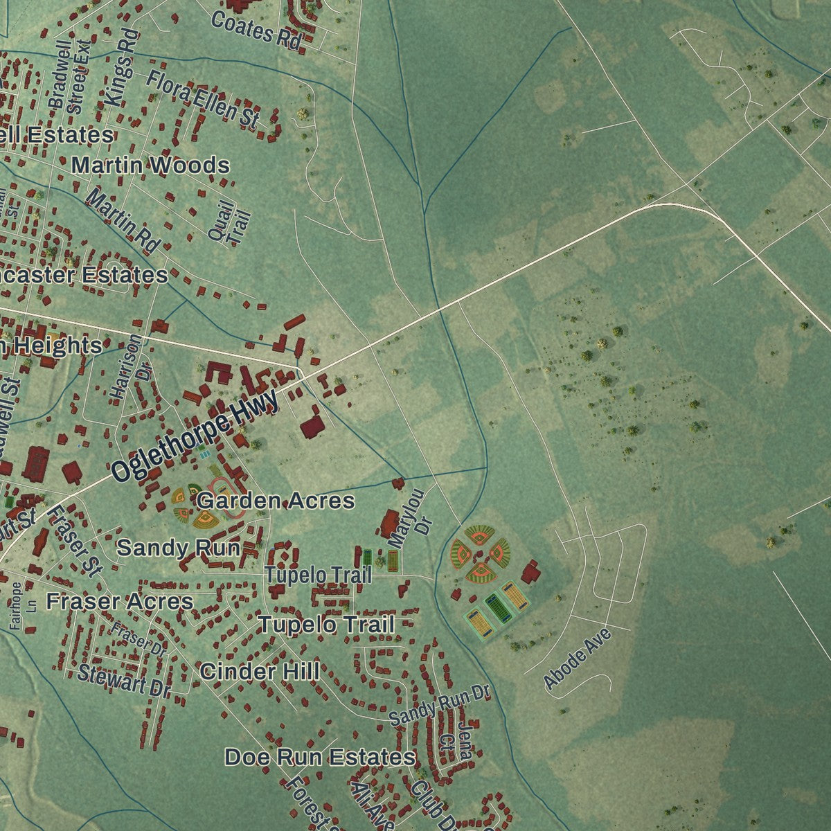 Close-up 2 of the Hinesville, Georgia map artwork
