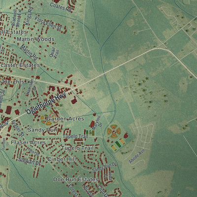 Close-up 2 of the Hinesville, Georgia map artwork