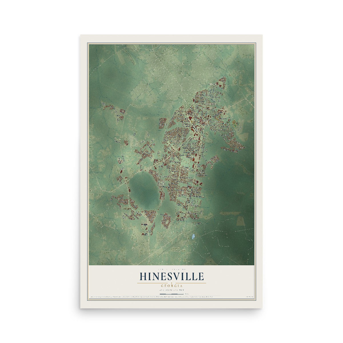 Hinesville, Georgia map print, 12" x 18" Archival Matte Print mockup