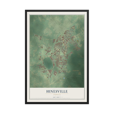 Hinesville, Georgia map print, 12" x 18" W/ Black Ayous Wood Frame mockup